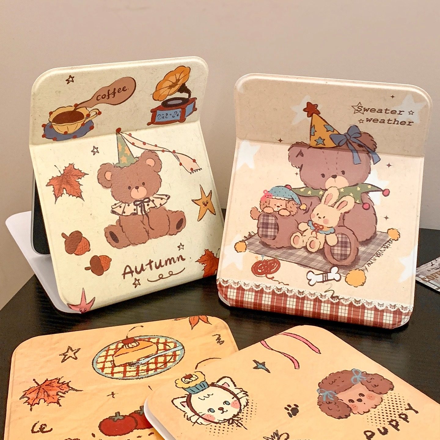 可爱小熊桌面台式化妆镜手持折叠镜随身便携梳妆镜小镜子学生宿舍