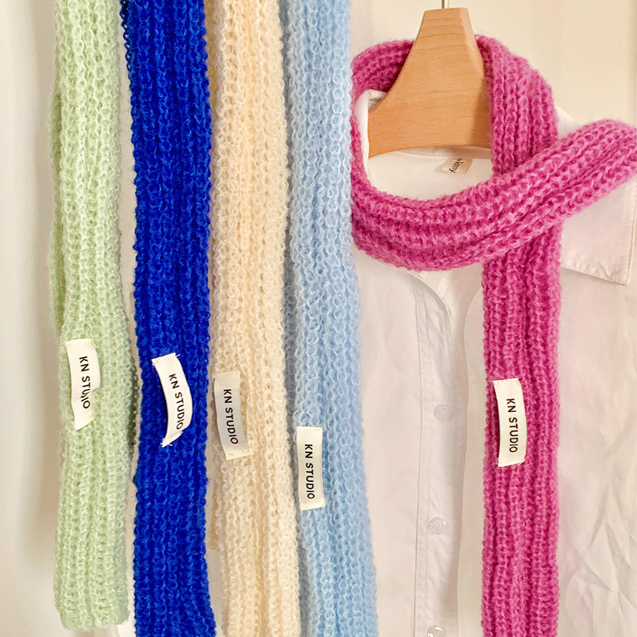 韩系多巴胺细窄长条针织围巾=