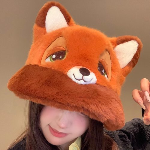 迪士尼正版火狐尼克毛绒渔夫帽女冬季保暖防寒可爱显脸小护耳帽子