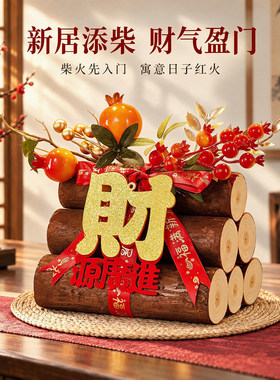 乔迁之喜新居布置装饰柴火乔迁摆件财源滚滚木头搬家入宅仪式用品