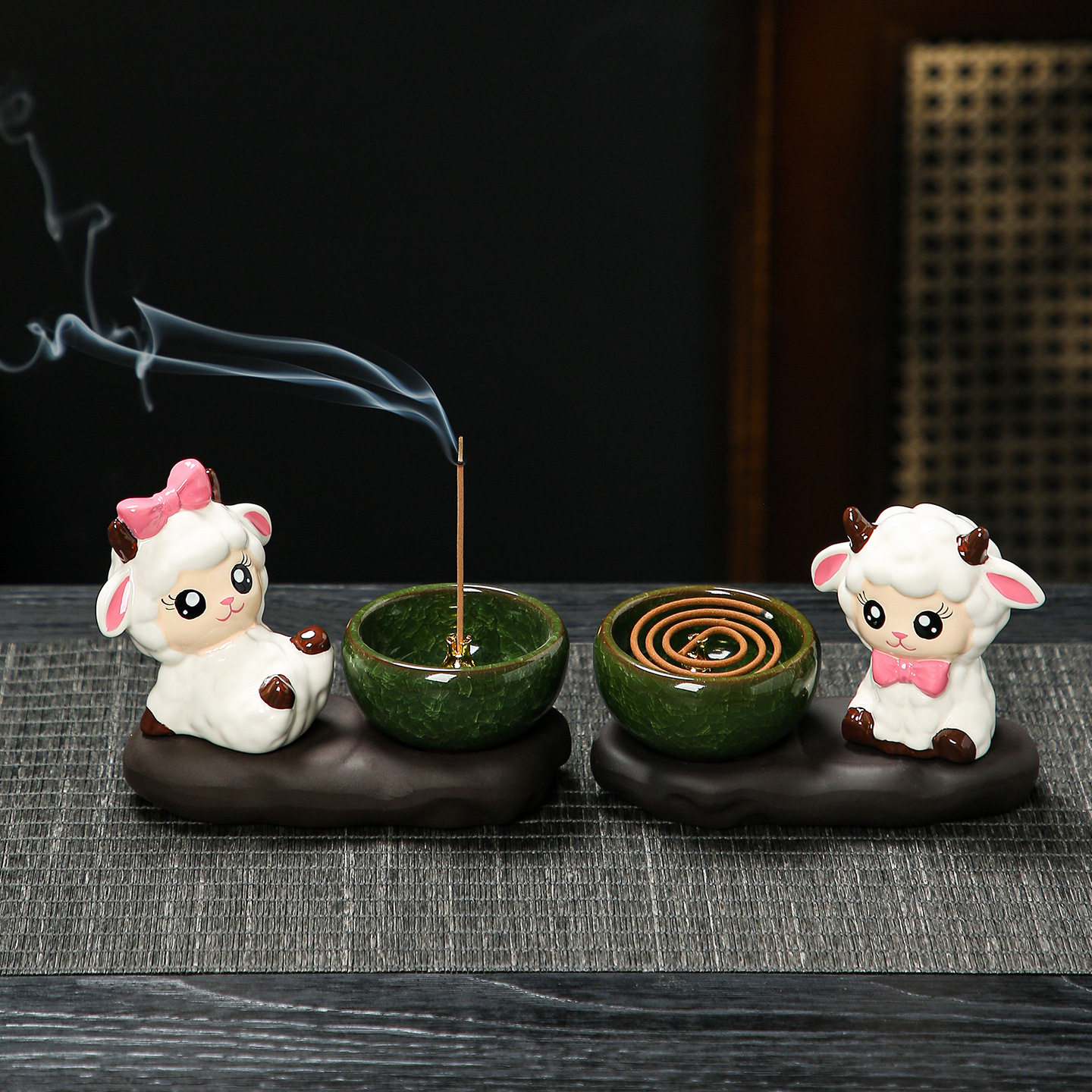可爱小羊陶瓷线香插茶宠香盘图片