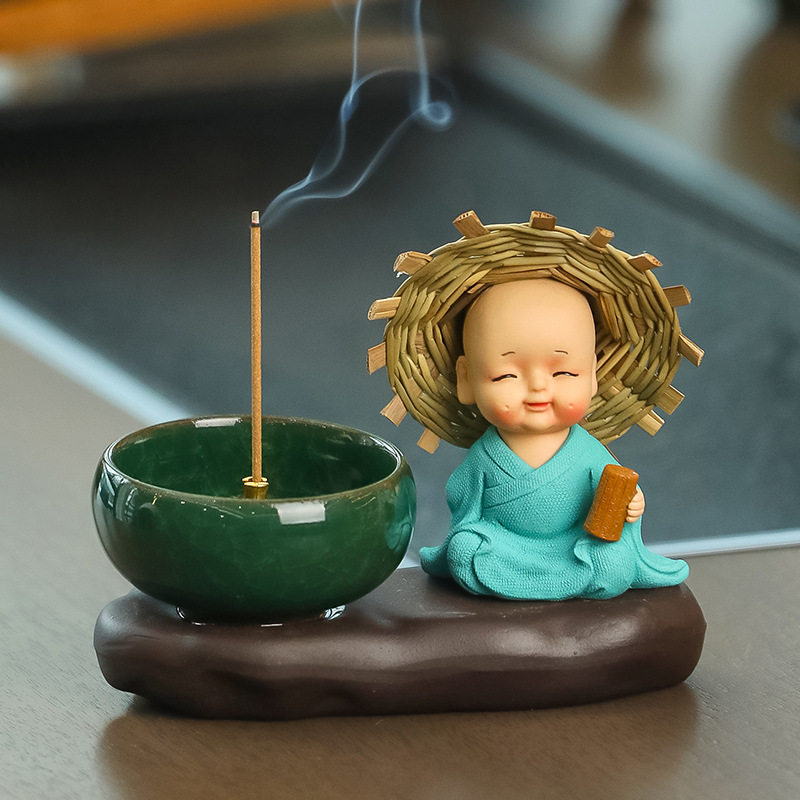 禅意小和尚香炉线盘香通用摆件
