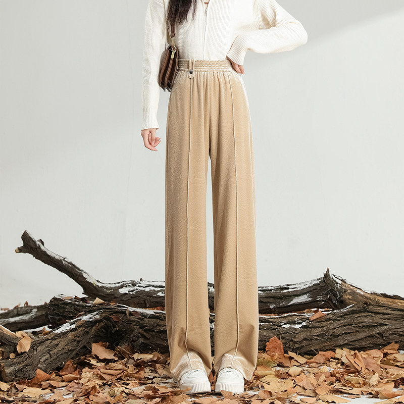 不倒绒金丝绒阔腿裤女2023秋季新款高腰垂坠感春秋松紧腰休闲直筒