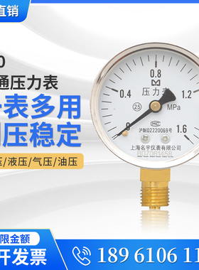 Y60普通压力表水压油压液压气压表0-0.1/0.6/1/1.6/2.5/40/60Mpa