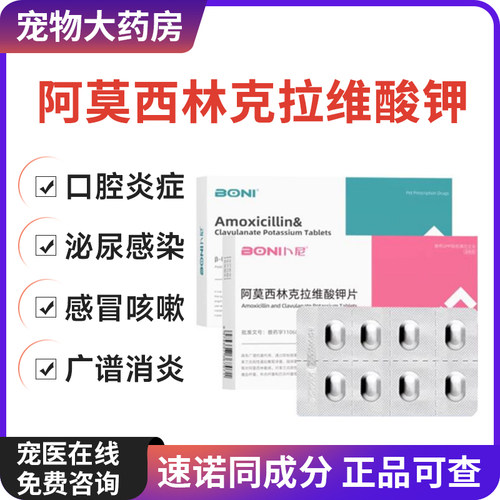 宠物阿莫西林克拉维酸钾片速诺狗狗宠物专用消炎药猫咪感冒药