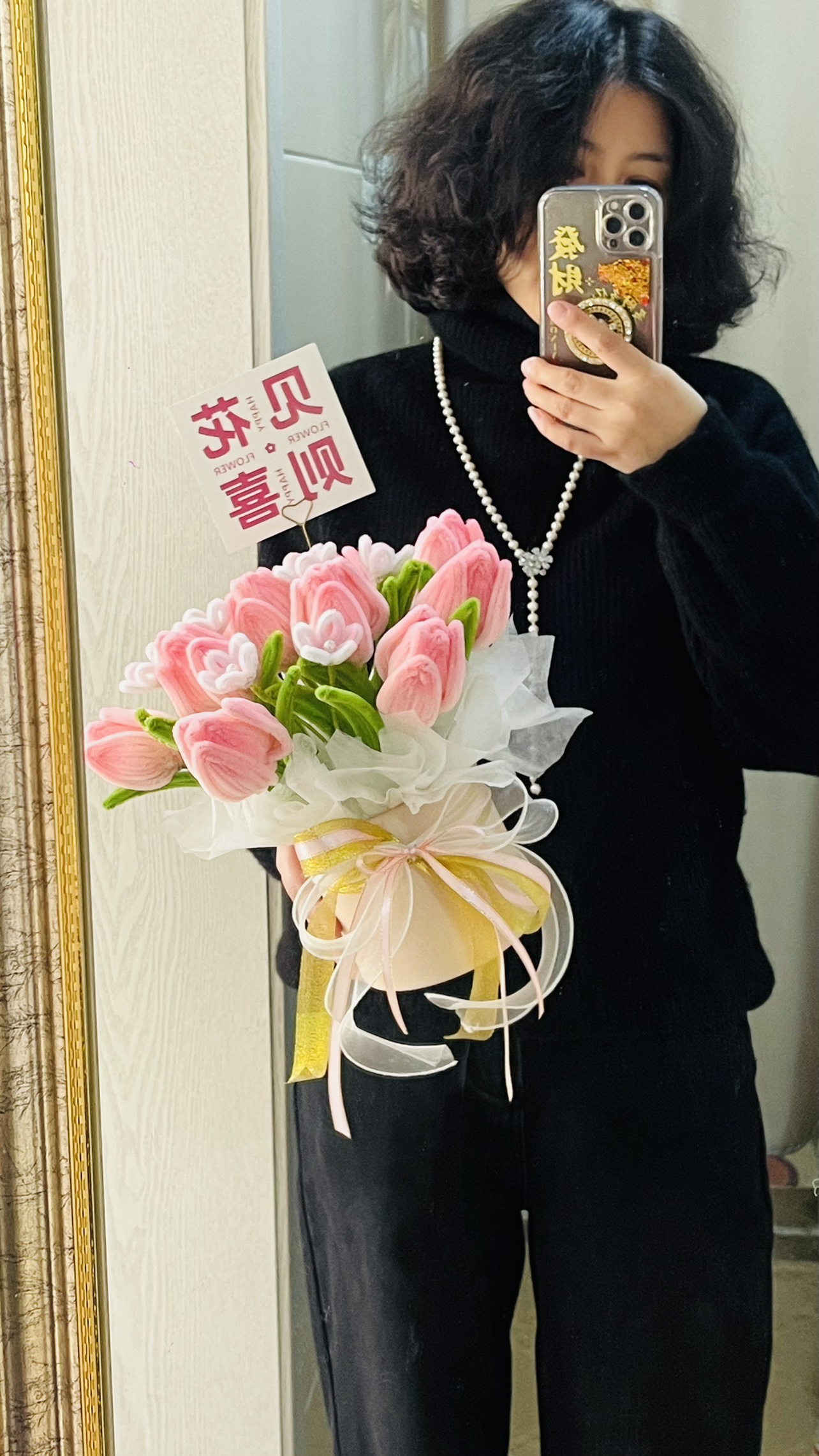 扭扭棒郁金香抱抱桶 粉色花束 送人礼物节日摆件 北京现货成品