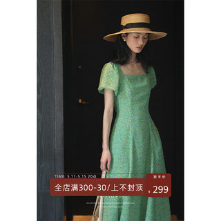 美丽的皇帝 绿野仙踪 抗皱法式碎花连衣裙女夏季气质显瘦修身长裙
