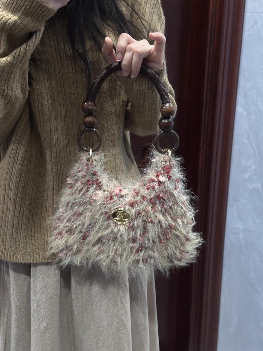 小红书同款手工编织手拎包干枯玫瑰毛线钩针diy自制复古手腕包包