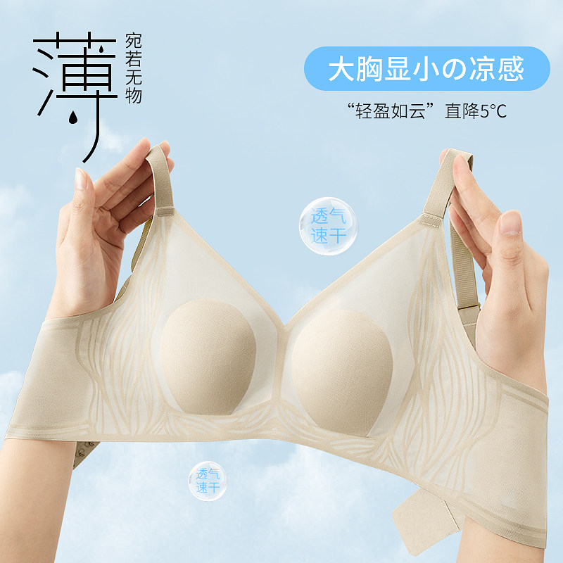 无痕内衣女大胸显小夏季超薄兔耳杯无钢圈提拉收副乳防下垂文胸罩