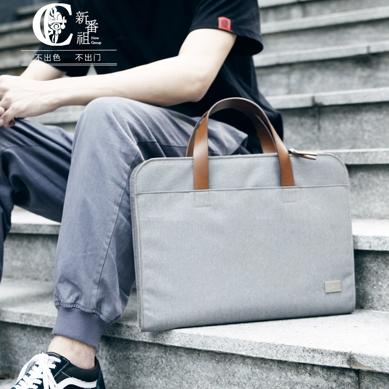 手提包男士包包商务简约时尚休闲帆布大容量出差电脑文件公文包男