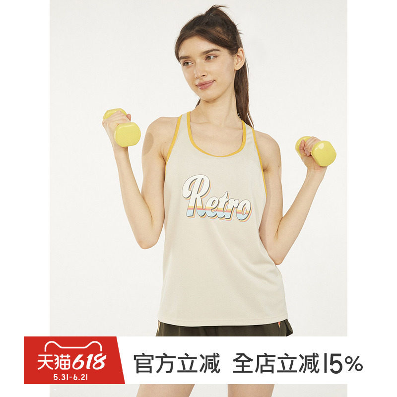 gymna夏复古学院风露背运动背心女透气跑步健身服宽松吊带上衣