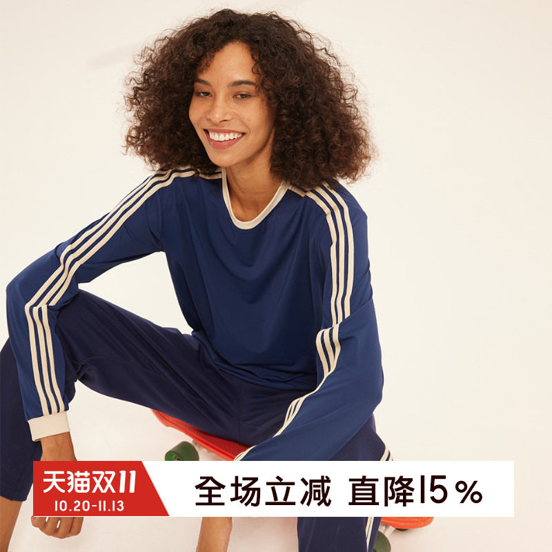 gymna复古学院风运动T恤圆领长袖速干宽松跑步训练健身服秋新款