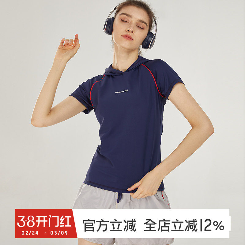 gymna复古学院风健身服女宽松训练服户外休闲跑步瑜伽连帽上衣夏