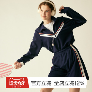 gymna复古运动卫衣半拉链女撞色休闲学院风上衣正肩宽松速干外套