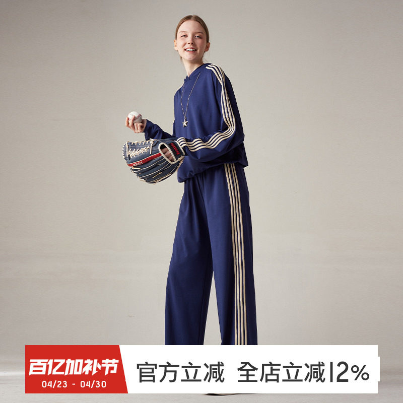 gymna复古学院风运动套装宽松连帽卫衣休闲百搭阔腿直筒裤训练服