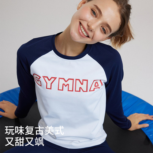 gymna美式复古长袖运动T恤女