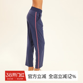 女新款 gymna复古学院风宽松休闲直筒运动裤 条纹弹力速干针织长裤