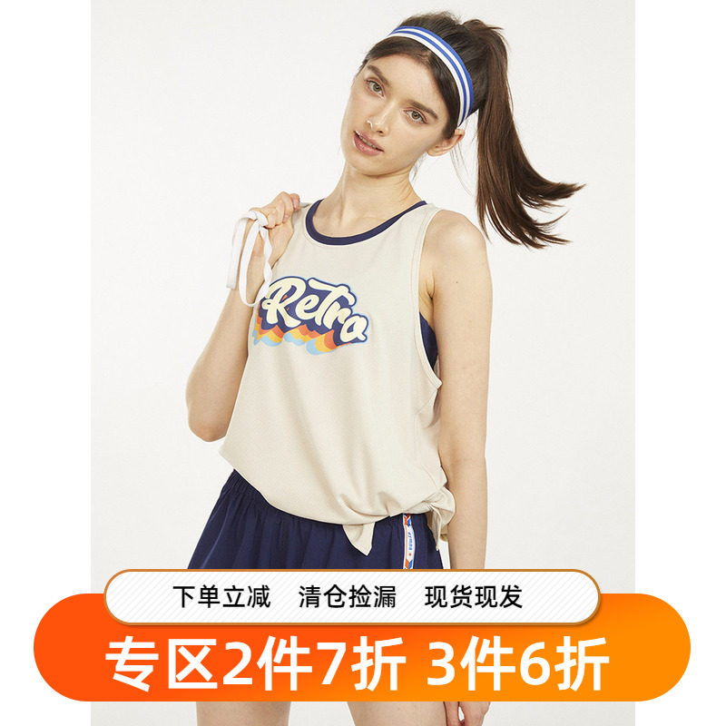 GYMNA复古学院风运动跑步背心无袖两穿T恤宽松遮臀减龄上衣夏女新