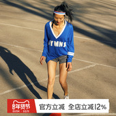 gymna复古校园风运动长袖 网洞速干训练健身休闲上衣T恤春长款 女