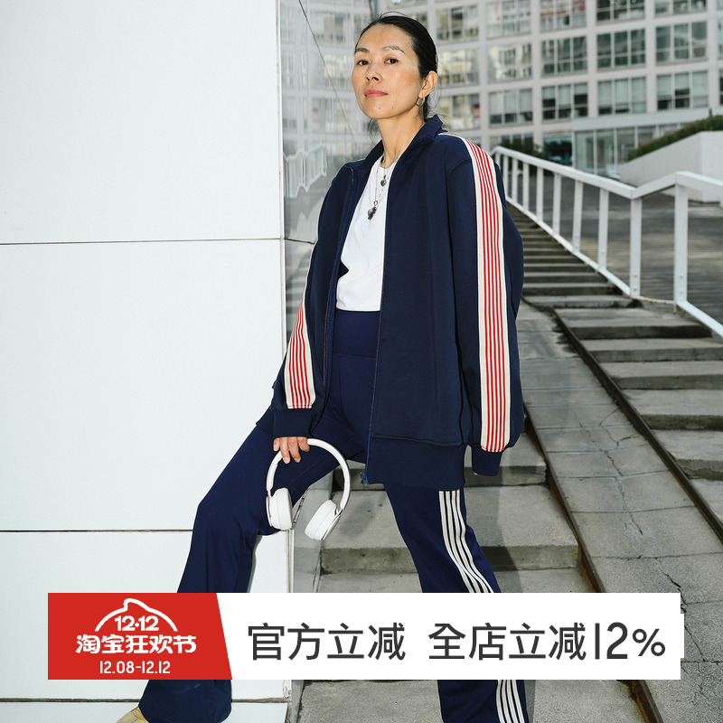 gymna美式复古运动外套宽松休闲拉链开衫加绒抗静电撞色卫衣夹克