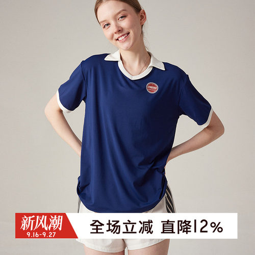 gymna复古运动T恤宽松休闲polo衫
