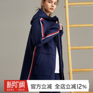 gymna复古连帽大外套女秋冬针织休闲跑步上衣健身开衫运动长卫衣