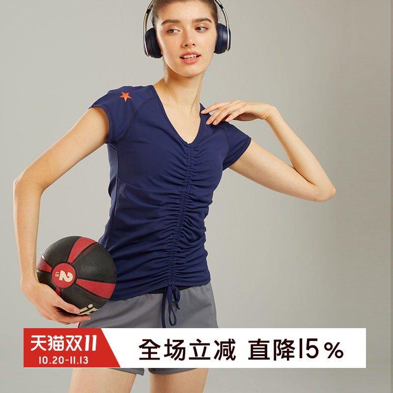 gymna复古学院风休闲运动短袖修身跑步上衣女瑜伽健身训练服夏新