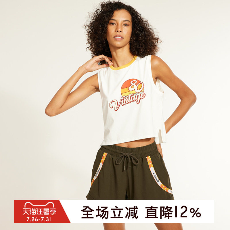 gymna复古运动背心美式短款罩衫宽松无袖T恤跑步瑜伽速干上衣女夏