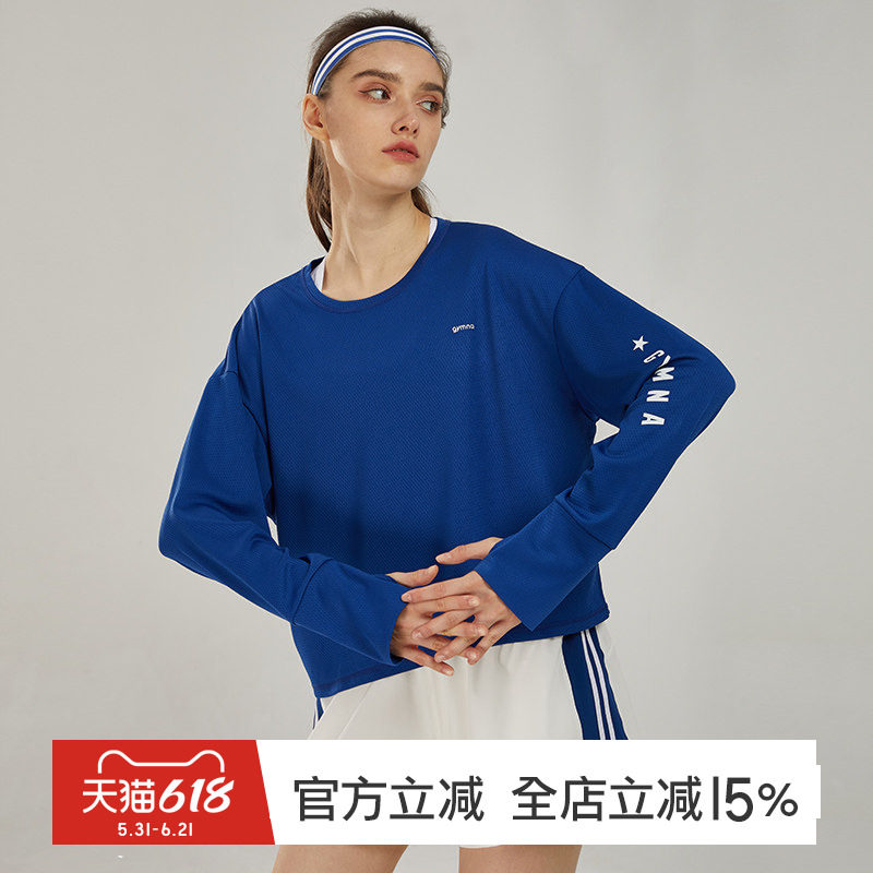 gymna复古运动上衣女新款长袖圆领T恤舒适休闲健身衣透气瑜伽服秋
