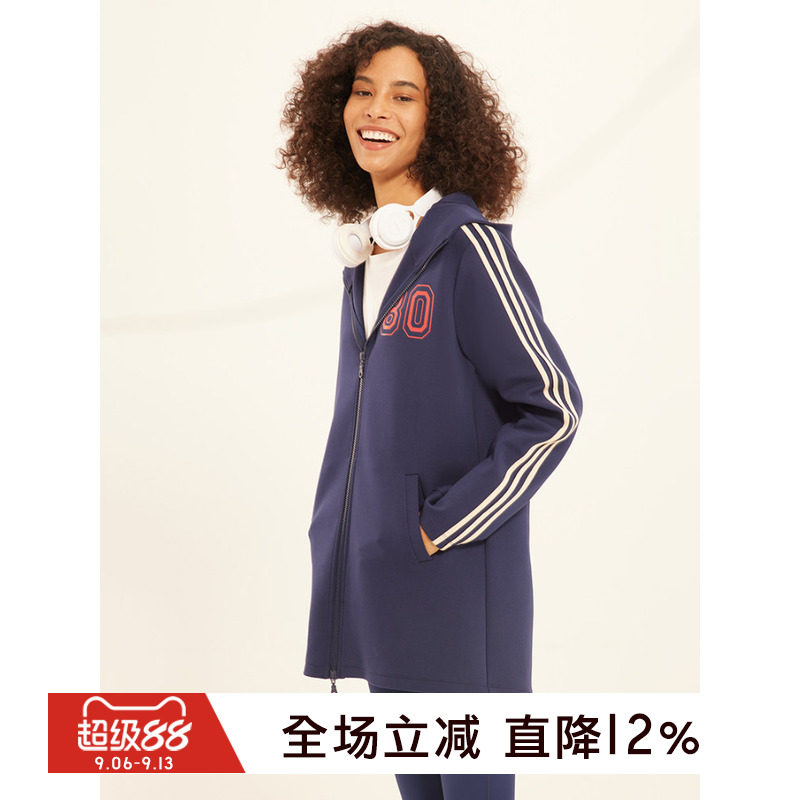 gymna复古学院风连帽运动外套宽松休闲拉链中长款户外上衣女新款