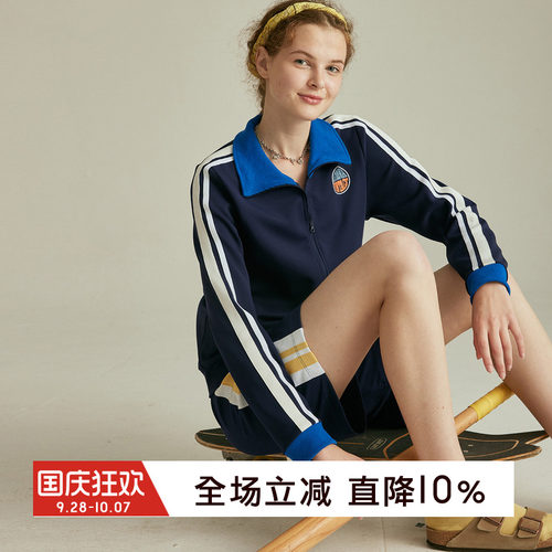 gymna美式复古运动外套女宽松撞色休闲卫衣开衫百搭拉链夹克上衣
