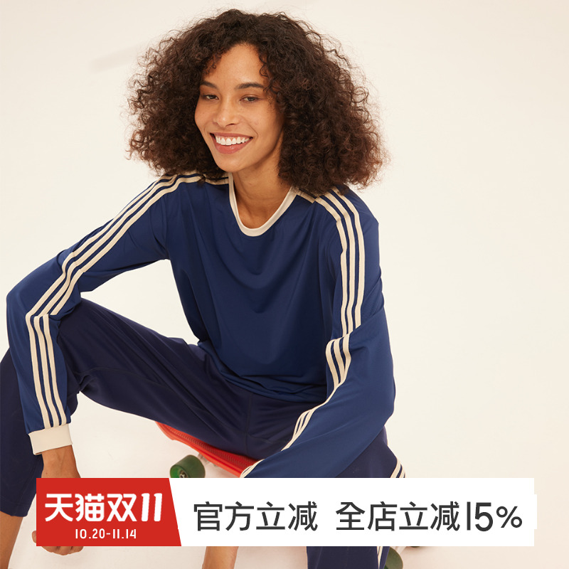 gymna复古学院风运动T恤圆领长袖速干宽松跑步训练健身服秋新款