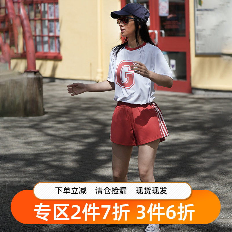 gymna复古学院风运动T恤速干轻薄宽松休闲短袖跑步健身衣新款女夏