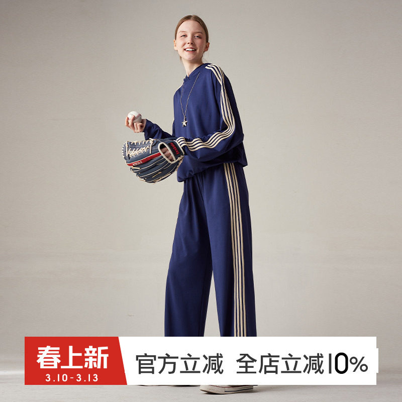 gymna复古学院风运动套装宽松连帽卫衣休闲百搭阔腿直筒裤训练服