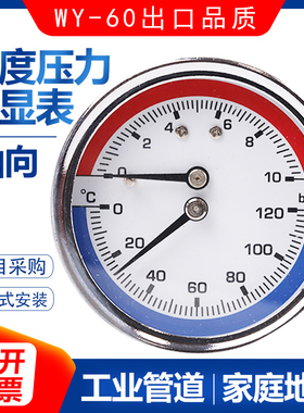 轴向温度压力一体表双显地暖用16bar气压表分水器水压表工业管道