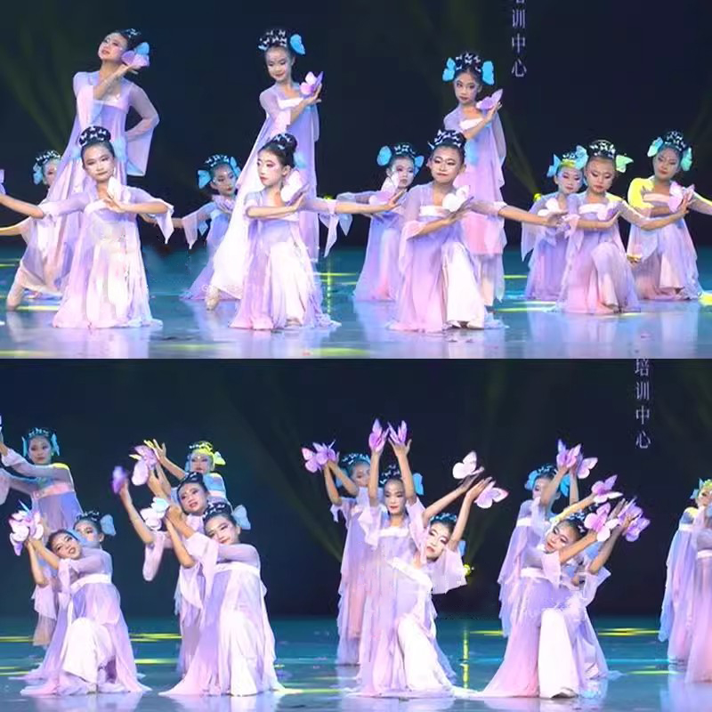 蝶舞花间舞蹈表演服儿童古典舞演出服飘逸紫色幼儿中国舞少儿群舞