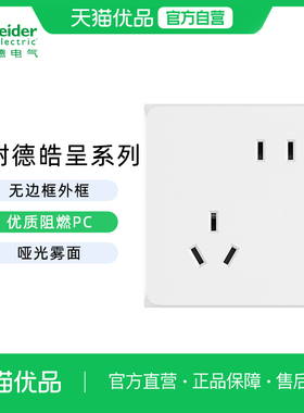 施耐德开关插座皓呈系列白色斜五孔插座面板A3T426P210FS_WE_C1