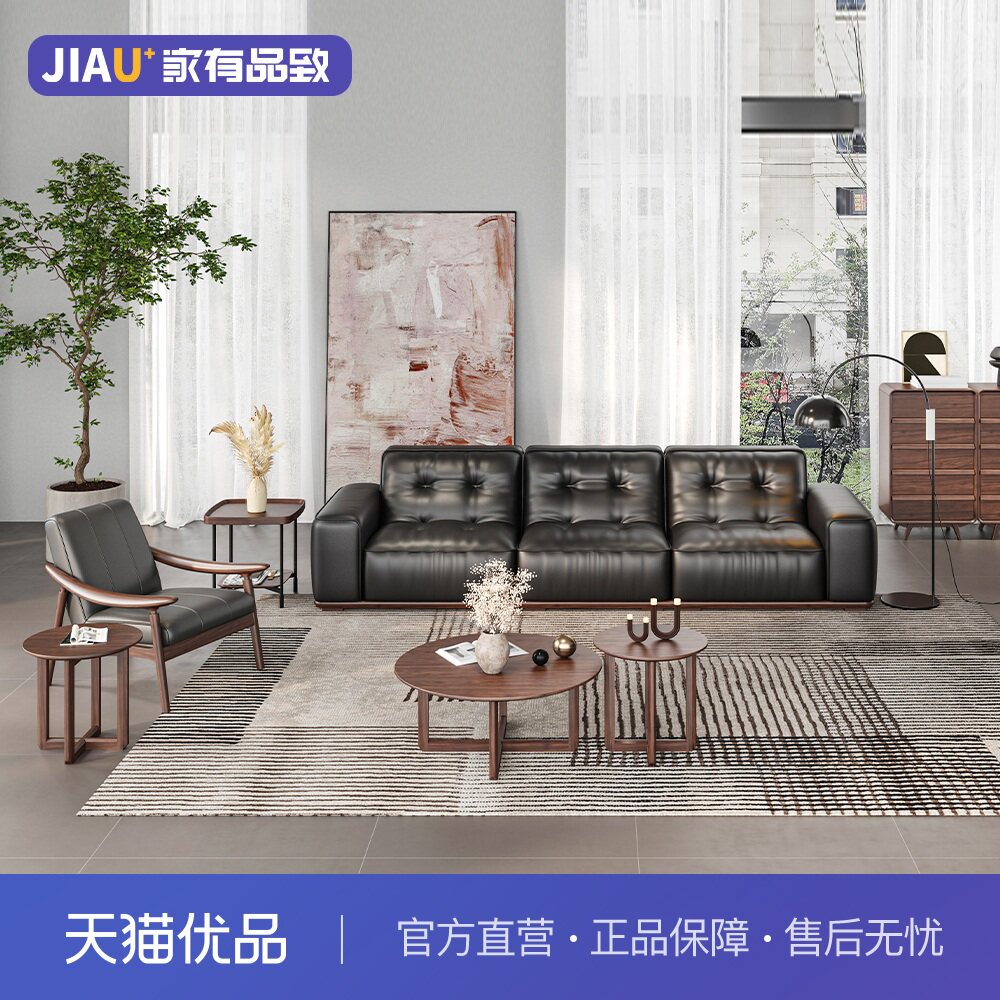 家有品致(JIAYOUPINZHI)中式客厅家具直排皮沙发JM101K02