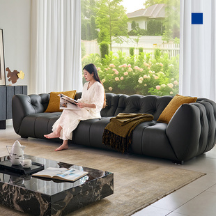 梦百合头层牛皮沙发轻奢简约0压沙发真皮艺直排三人位沙发S810