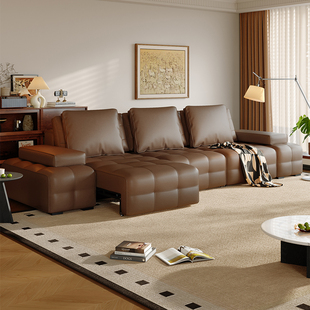 浪度劳伦斯真皮功能沙发0靠墙中古风小户型客厅2025新款头层牛皮