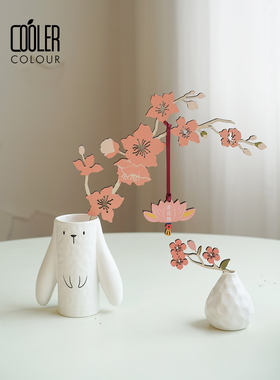 CoolerColour原创专利兔子陶瓷花瓶新年过年桃花梅花仿真木花小号