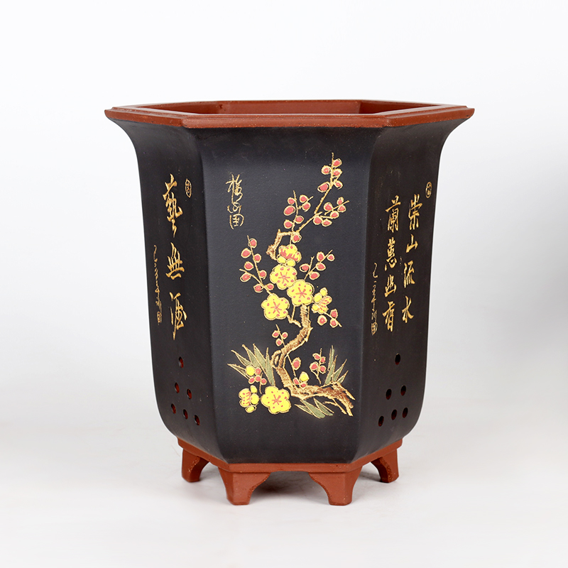 蔓木人紫砂宜兴紫砂花盆兰花盆点彩建兰春兰盆手工精品刻绘包邮