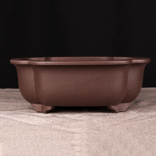 蔓木人紫砂宜兴紫砂花盆盆景盆海棠长方形紫泥手工精品树桩素面