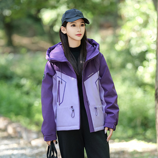 短款派克羽绒服女秋冬外衣新款小个子收腰撞色拼接工装外套冲锋衣