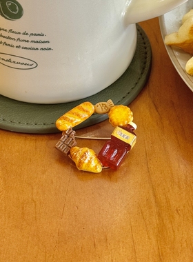 PuddingParty布丁派对原创开口戒可颂饼干茶点胸针可爱少女礼物