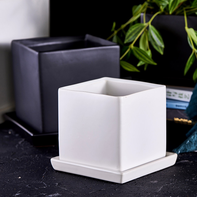 四方陶瓷花盆带托盘北欧风简约创意多肉室内绿萝无孔水培铜钱草,鲜花速递/花卉仿真/绿植园艺,花盆,淘宝优惠券,粉丝福利购,淘宝优惠卷