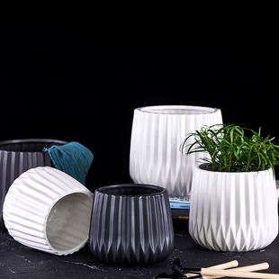 花盆陶瓷北欧大极简约ins黑白色室内无孔水培绿萝多肉个性 创意小