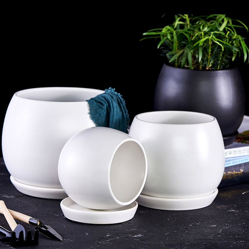 陶瓷ins球形黑白灰色简约风花盆