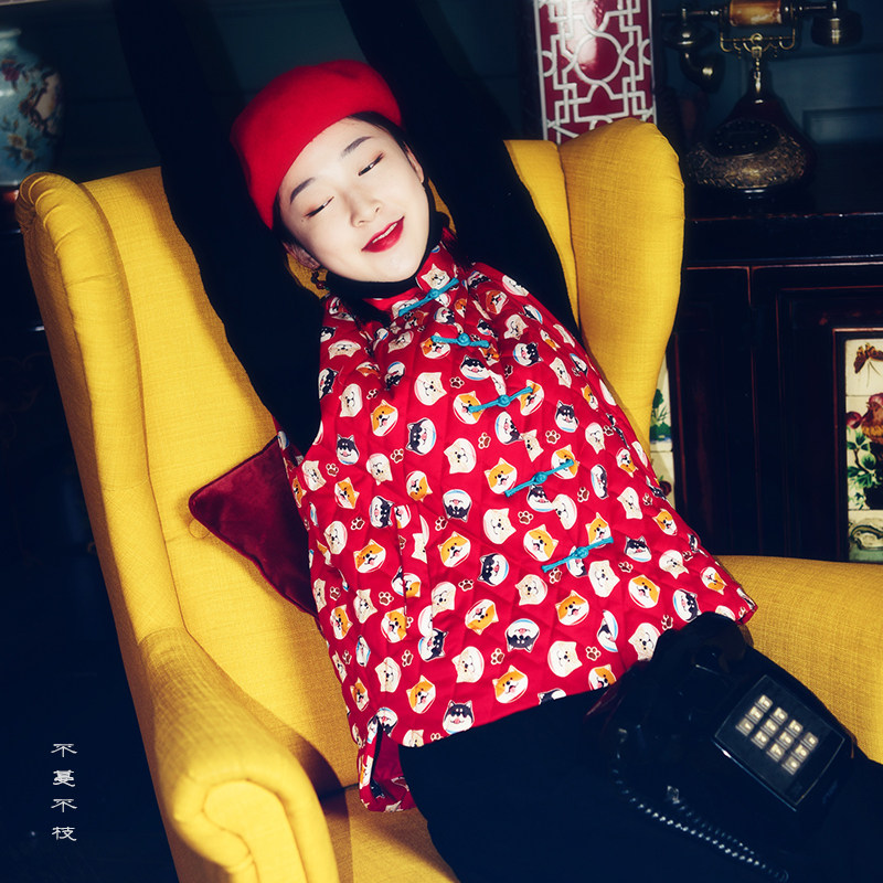 不蔓不枝【万事】夹棉马甲背心中式坎肩喜庆拜年女短款冬复古盘扣,女装/女士精品,马夹,淘宝优惠券,粉丝福利购,淘宝优惠卷