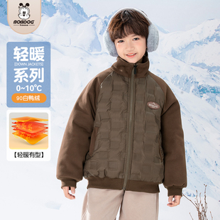 巴布豆童装2025冬季新款中大童儿童外套男童女童半高领拼接羽绒服